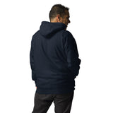 Back View Of A Man Wearing A Navy Pray Hoodie