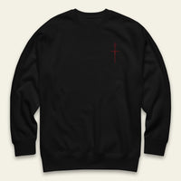 Black PUT ON THE FULL ARMOR OF GOD SWEATSHIRT with a red symbol on the chest against a beige background