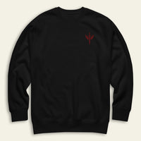 Black SAINT MICHAEL SWEATSHIRT with a red logo on a beige background