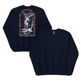 Back And Front View Of A Navy Saint Michael Sweatshirt 