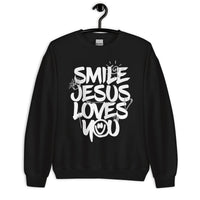 Black Smile Jesus Loves You Sweatshirt On Hanger