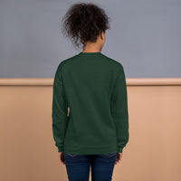 Woman Wearing A Forest Green Smile Jesus Loves You Sweatshirt, Back View