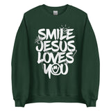Smile Jesus Loves You Sweatshirt In Forest Green