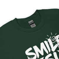 Close Up Of A Forest Green Smile Jesus Loves You Sweatshirt