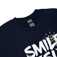 Close Up Of A Navy Smile Jesus Loves You Sweatshirt