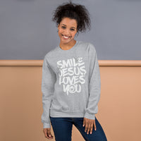 Woman Wearing A Sport Grey Smile Jesus Loves You Sweatshirt
