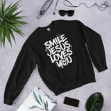 Front View Of A Black Smile Jesus Loves You Sweatshirt