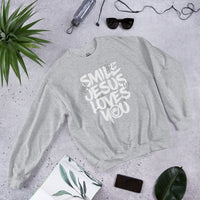 Front View Of A Sport Grey Smile Jesus Loves You Sweatshirt