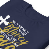 Close Up Of A Navy St. Augustine Of Hippo Shirt