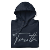 Navy Truth Hoodie Close Up