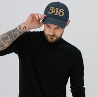 Man Wearing a Navy John 3:16 Hat