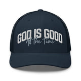 Navy God Is Good All The Time Trucker Hat