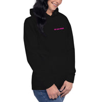 Woman Wearing A Black Faith Can Move Mountains Hoodie, Front View