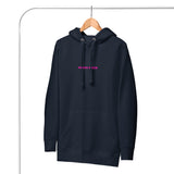 Front View Of A Navy Faith Can Move Mountains Hoodie On Hanger