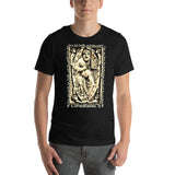 Man Wearing A Black 2 Corinthians 5:7 T-shirt
