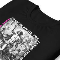Close Up Details Of A Black He Has Risen T-shirt 