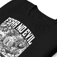 Close Up Details Of A Black Fear No Evil T-shirt