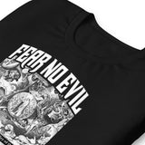 Close Up Details Of A Black Fear No Evil T-shirt