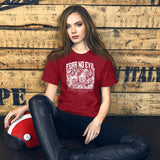 Woman Wearing A Fear No Evil T-shirt In Cardinal