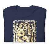 Front View Of A Navy 2 Corinthians 5:7 T-shirt