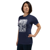 Woman Wearing A Navy He Has Risen T-shirt 
