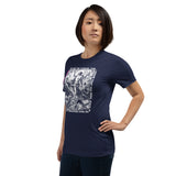 Woman Wearing A Navy He Has Risen T-shirt 